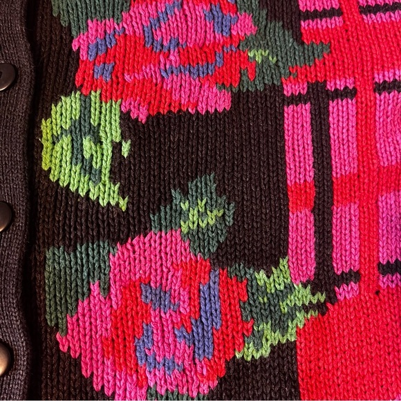 Vintage Gallagher Intarsia Knit Floral Cardigan Medium 1980s Shoulder Pads - Picture 7 of 9